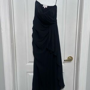 cinq a sept Black Strapless Draped Evening Gown
